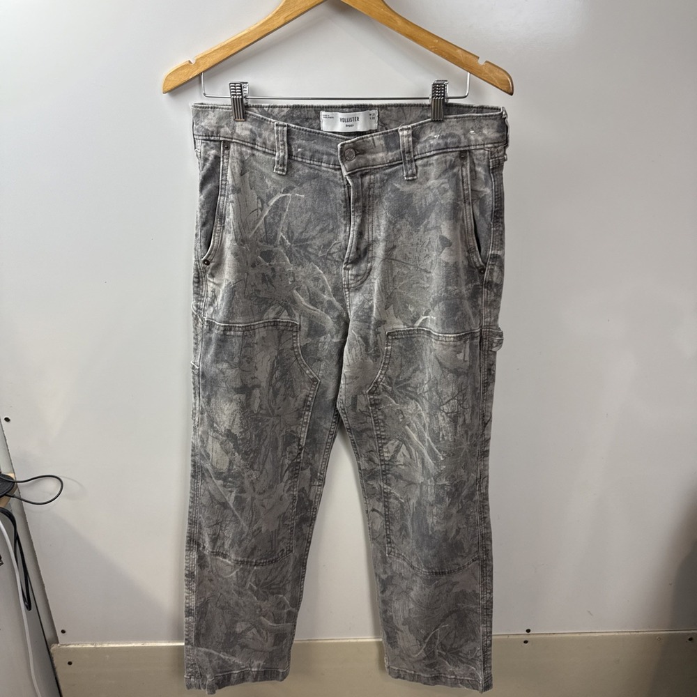 Hollister Cargo Pants 31x29 Men Baggy Camo Canvas Utility Straight Leg Carpenter